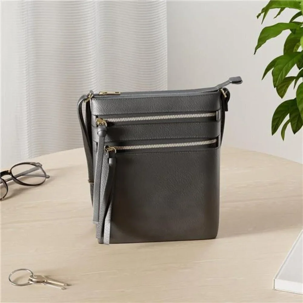 Crossbody Purse Bag Shoulder Bag Multi Pocket Zipper Purse | Black Vegan leather